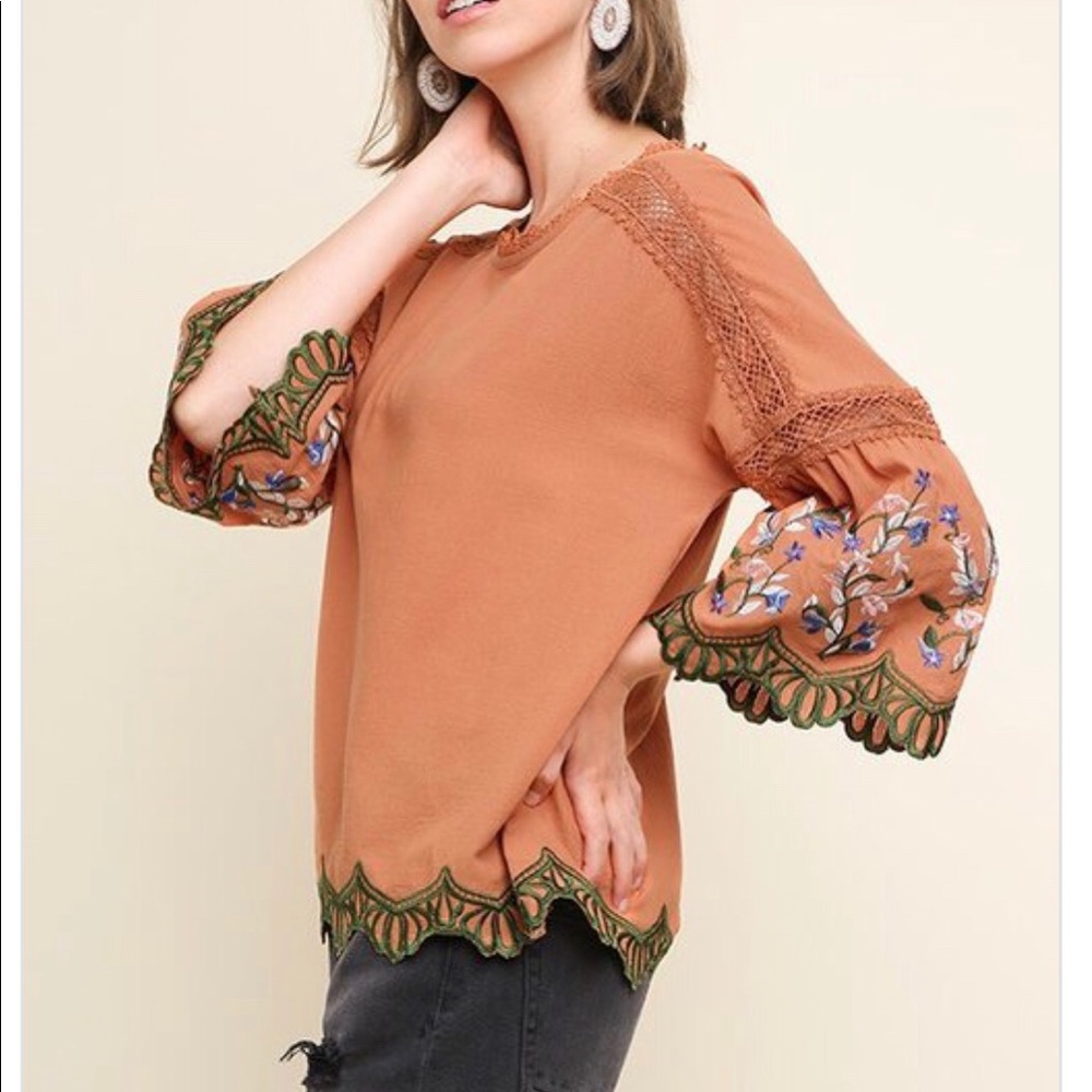 Embroidered Bell Sleeve Top